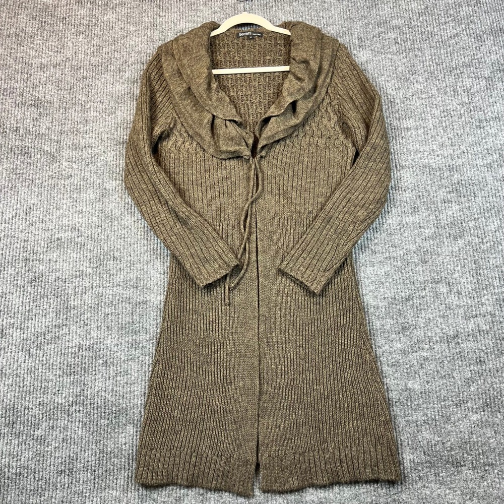 Berretti Longline Cardigan Mohair Wool Blend Ruffle Shawl Collar Brown Italy M